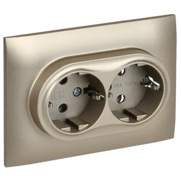 SKANDY Розетка 2-местная с заземлением без защитных шторок 16А в сборе SK-R08Sh шампань IEK