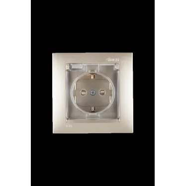 15 Розетка с заземлением 2Р+Е защитные шторки и крышка IP44 16А 250В винтовые зажимы шампань