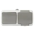 Блок розетка Мурманск 1-м 16А с заземлением с крышкой + одноклавишный выключатель IP54 серый