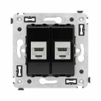 Avanti Компьютерная розетка RJ-45 без шторки в стену, кат.6А двойная экранированная, Черный квадрат