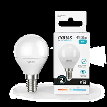 Лампа светодиодная LED 6 Вт 450 лм 4100К шар P45 нейтральный E14 AC 220В Elementary Gauss