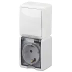 Блок розетка+выкл. верт. IP54, 16A(10AX)-250В, ОУ, Эра Эксперт, белый, 11-7407-01