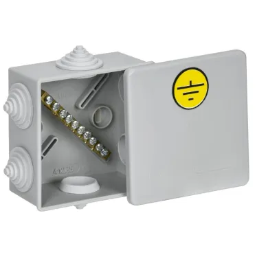 Коробка уравнивания потенциалов 85х85х40мм КУП КМ41360 с защелкивающейся крышкой IP44 6 гермовводов (RAL 7035)