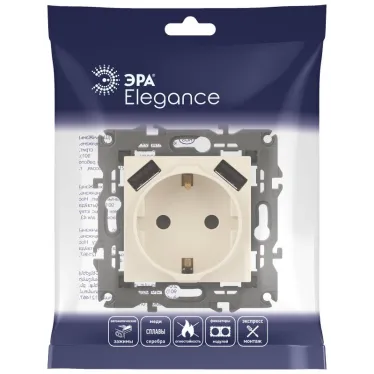 Розетка 2P+E 16A-250В, штор. с 2xUSB 5В-3А, Эра Elegance, слоновая кость 14-4109-02