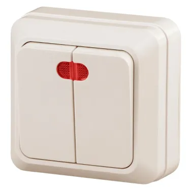 Выключатель двойной с подсветкой, 10А-250В, ОУ, Quadro, сл.кость,2-105-02