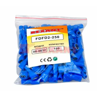 Клемма плоская полностью изолир РППи-м 2.5-(6.3) РпИмп 2-250 гнездо 6.6 мм 1.5-2.5 кв мм, REXANT