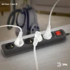 Удлинитель электрический UX-5es-1,5m-B с заземлением с выключателем 5 розеток 1,5м ПВС 3x0,75мм2 черный