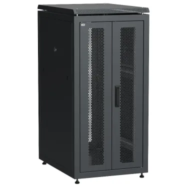 Шкаф напольный сетевой 19' LINEA N 24U 600х800мм передняя распашная перфорированная дверь задняя перфорированная черный
