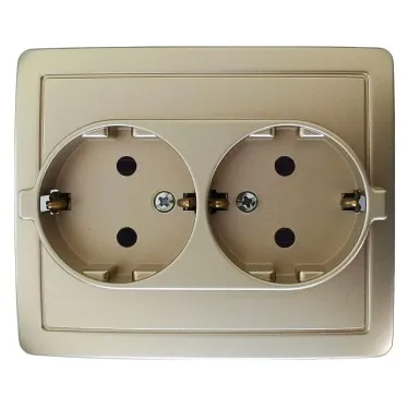 Розетка двойная с заземлением Schuko 2x2Р+Е 16A 250В моноблок цвета шампань S15