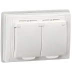 Розетка 2-местная KVARTA с заземлением с защитными шторками с крышкой 16А IP44 РСбш12-3-КБ-44 белая