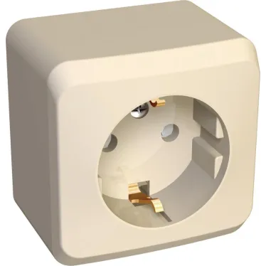 ЭТЮД Розетка наружная с заземлением со шторками бежевая