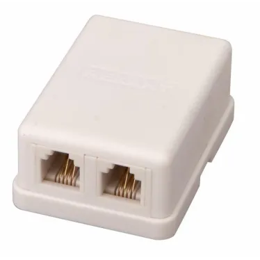 Розетка телефонная внешняя, 2 порта UTP, RJ-14 (6P4C), CAT 3 (50шт/уп)