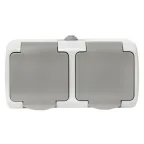 Розетка 2-местная Мурманск 16А с заземлением с крышкой IP54 серый с защитными шторками