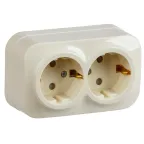 GLORY Розетка двухместная наружная с заземлением с защитной шторкой кремовая