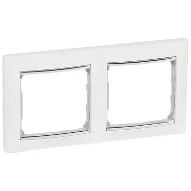 VALENA Рамка 2 поста горизонтальная белая/серебро