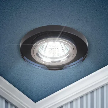 Светильник декор стекло круглое MR16,12V/220V, 50W, хром/черный DK7 CH/BK