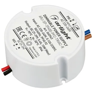 Блок питания ARJ-SP-39400-PFC-TRIAC-R (15W, 27-39V, 400mA) (IP44 Пластик, 5 лет)