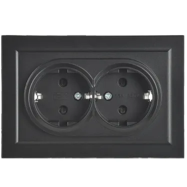 BRITE Розетка 2-ая с заземлением со шторками 16А в сборе РСш12-3-БрЧ черный | BR-R24-16-K02-F | IEK