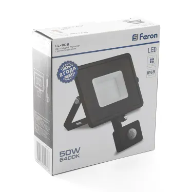 Прожектор светодиодный с датчиком LL-908 IP44 50W 6400K | 29558 | Feron