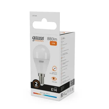 Лампа светодиодная LED Elementary Шар 12W 880lm E14 3000K | 53112 | Gauss