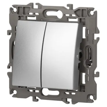 Выключатель двойной, 10АХ-250В, Эра Elegance, алюминий,14-1104-03