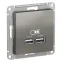 Розетка ATLASDESIGN USB 5В 1 порт x 2,1 А 2 порта х 1,05 А механизм сталь