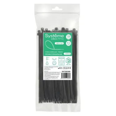 Стяжка кабельная MultiSet 200х3.6 Чёрная (100шт)