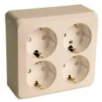 ЭТЮД Розетка четырехместная наружная с заземлением со шторками 16А 250B кремовая