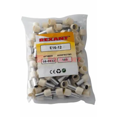 Наконечник штыревой втулочный изолир F-12 мм 16 кв мм (НШВи 16-12), REXANT