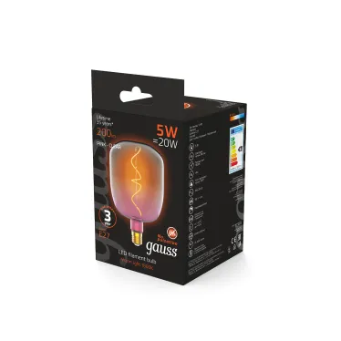 Лампа светодиодная LED Filament Flexible V140-DC Pink-Clear E27 5W 200lm 1800K 140*200mm 1/6 | 1010802105 | Gauss