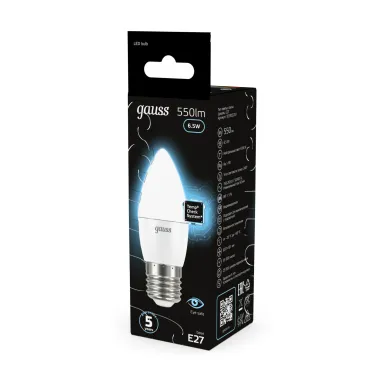 Лампа светодиодная LED 6,5Вт E27 220В 4100К свеча | 103102207 | Gauss