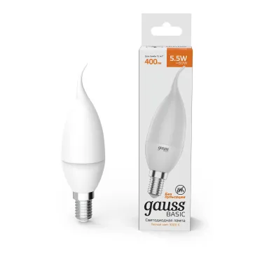 Лампа светодиодная Basic Свеча на ветру 5,5W 400lm 3000K E14 LED 1/10/50 | 1034116 | Gauss
