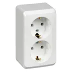 ЭТЮД Розетка двойная наружная с заземлением без шторок белая