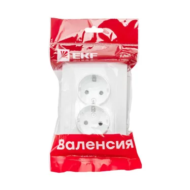 Валенсия розетка 2-местная с/з 16А белая с защ. штор.