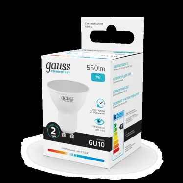 Лампа светодиодная LED 7 Вт 550 лм 4100К софит MR16 нейтральный GU10 AC 220В Elementary Gauss