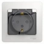 GLOSSA Розетка с заземлением со шторками с крышкой белая в сборе IP44