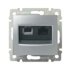 VALENA Розетка телефонная+компьютерная R11+RJ45 категория 6 UTP алюминий