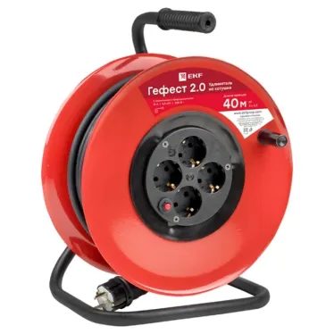 Удлинитель на катушке Гефест 2.0 4 гнезда 40м с заземлением и предохранителем КГ 3x2.5 16А/3.5кВт PROxima