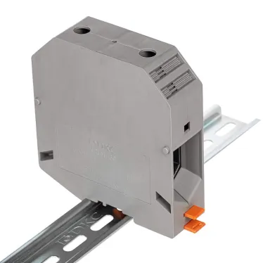 Клемма проходная, винтовой зажим, 2 точки подключения, 150 кв.мм, серая