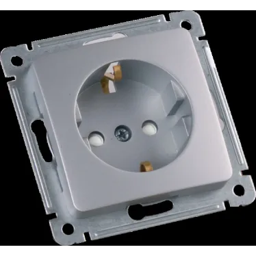 MASTER Розетка одноместная с заземляющим контактом, со шторками, скрытой установки, в рамку, серебро