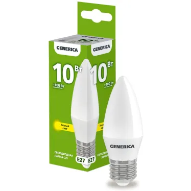 Лампа светодиодная C35 свеча 10Вт 230В 3000К E27 GENERICA