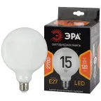 Лампа светодиодная F-LED G125-15w-827-E27 OPAL (филамент, шар опал, 15Вт, тепл, E27) | Б0047038 | ЭРА
