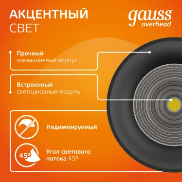 Светильник светодиодный накладной HD029 12W (черный/черный) 3000K 79x200мм | HD029 | Gauss