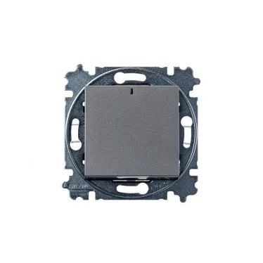 Выключатель одноклавишный с подсветкой Levit сталь / дымчатый чёрный