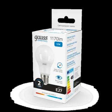 Лампа светодиодная LED 12 Вт 1170 лм 6500К А60 груша холодный E27 AC 220В Elementary Gauss