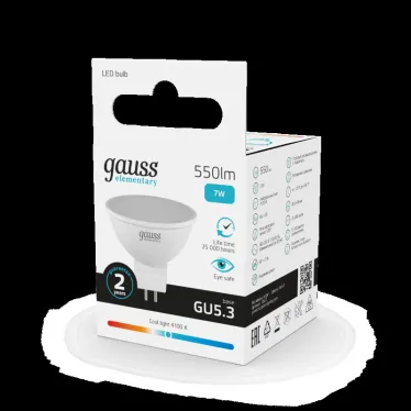 Лампа светодиодная LED 7 Вт 550 лм 4100К софит MR16 нейтральный GU5.3 AC 220В Elementary Gauss