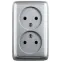 Розетка двойная наружная со шторками с изоляционной пластиной серебро