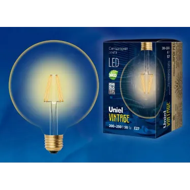 Лампа светодиодная декоративная LED 8вт 220-250В шар G125 680Лм Е27 2250К золотая колба Vintage