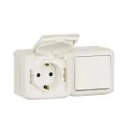 Quteo Блок: Выключатель + розетка с заземлением со шторками наружный белый IP44