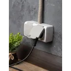 Розетка 2-местная Мурманск 16А с заземлением с крышкой IP54 серый с защитными шторками